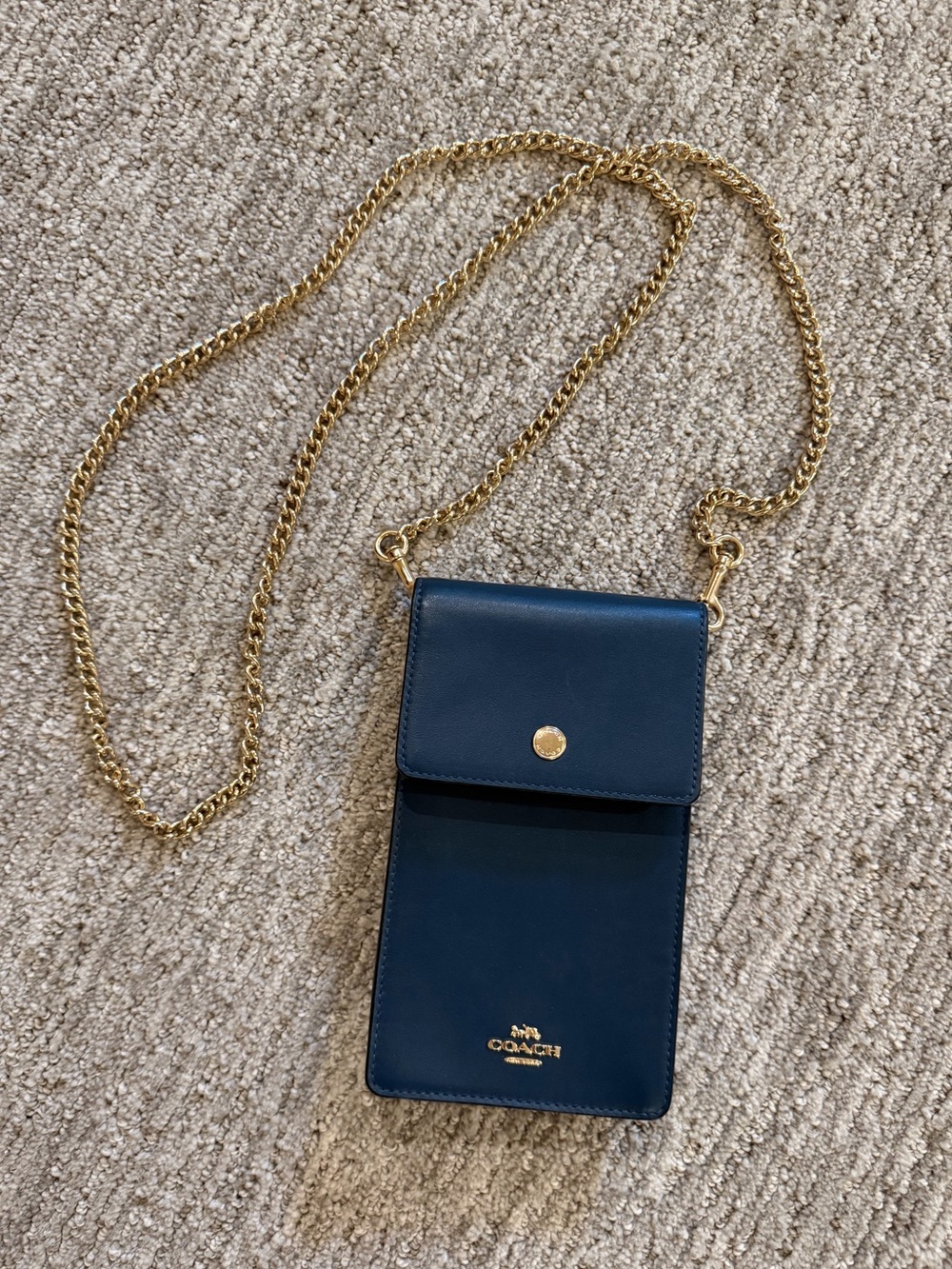 Coach // Teal Leather Phone Crossbody Bag | Gold Chain Strap
